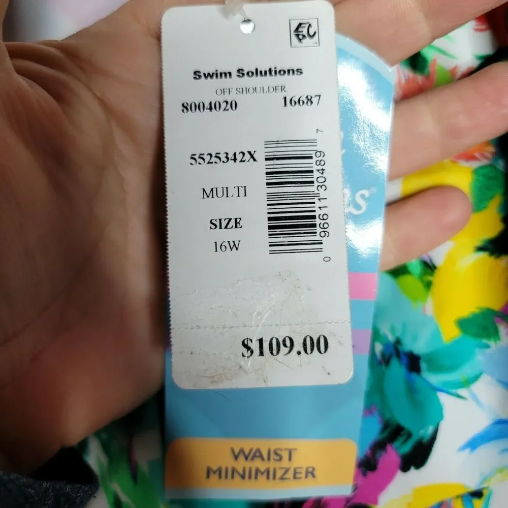 Swim Solutions Floral Vista Tummy-Control One-Piece Swimsuit Multicolor 16W - Picture 3 of 4